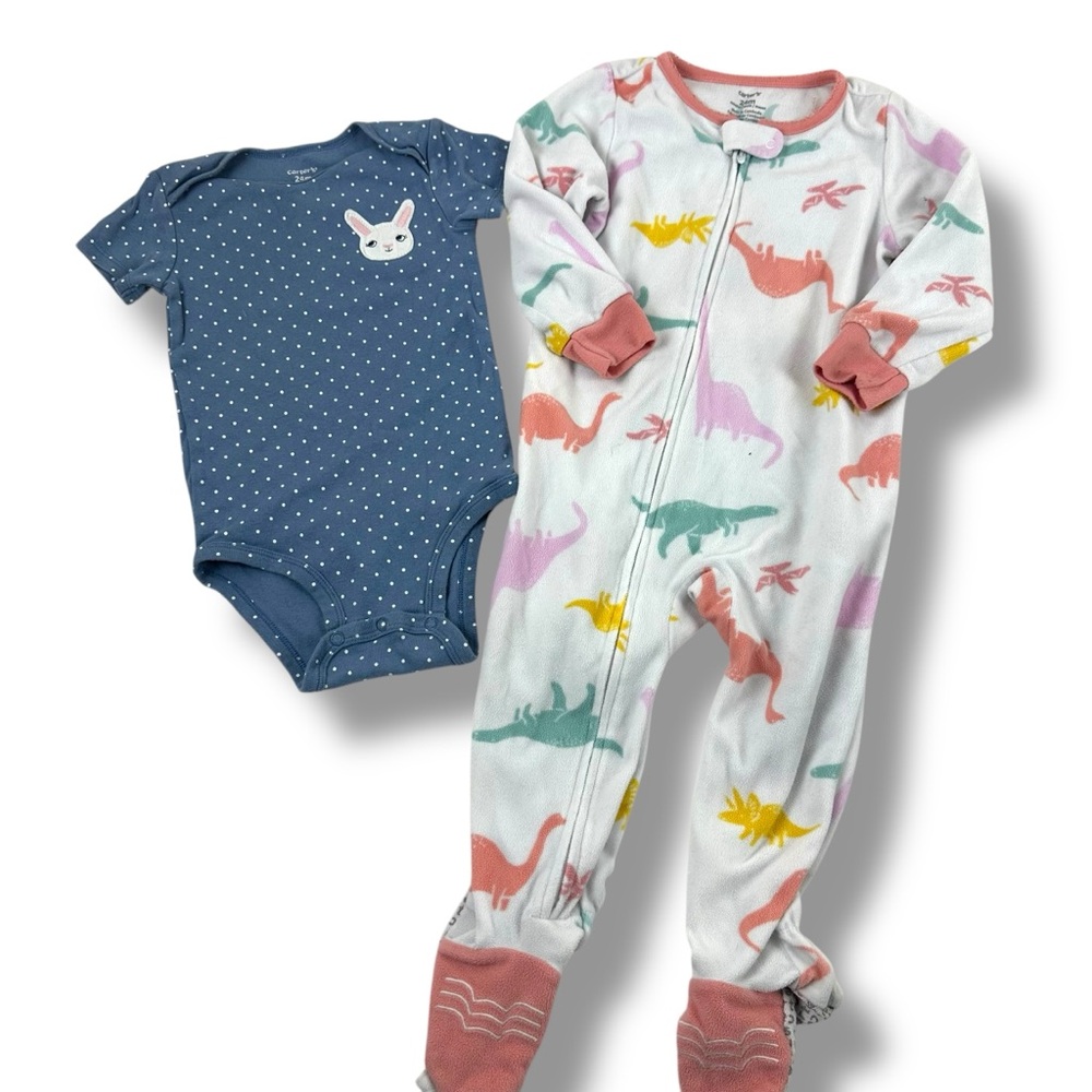 Carters Size 24 Month Animal Print Onesie Bundle Dinosaur Rabbit Dots Colorful